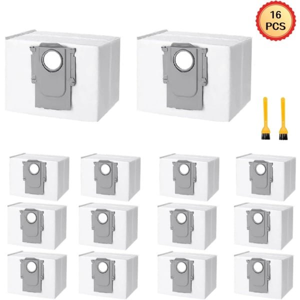 14 stofzakken compatibel met Xiaomi Roborock S8+ / S8 Pro Ultra / Q7 / Q7+ / Q7 MAX+ / S7 MaxV Ultra / Q7 plus / Q5 / Q5+ stofzuiger robotstofzuiger afzuigstation. Wegwerp vervangingszak - Inclusief 2 borstels