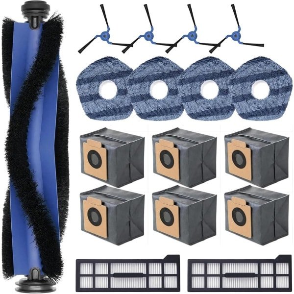 17-delige accessoireset Geschikt voor Eufy X10 Pro Omni robotstofzuiger, 1 rolborstel, 4 dweilen, 2 filters, 6 stofzakken, 4 zijborstels