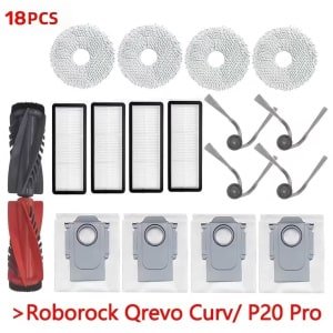 18-delige Accessoireset - Geschikt voor Roborock P20 Pro/Qrevo S5V/Qrevo Curv/Qrevo Edge Robotstofzuiger - 2 Hoofdborstel, 4 Doeken, 4 Filters, 4 Zijborstels, 4 Stofzakken