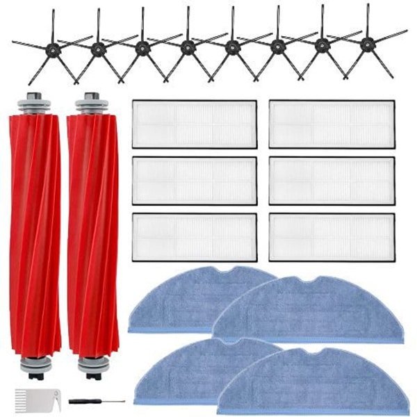 22 stuks reserveonderdelen voor RoborockS7 S7+ S7 MaxV- S7 MaxV Plus T7S T7 plus T7S plus robotstofzuiger- 2 roterende borstels- 6 filters- 8 zijborstels- 4 vochtige doekjes