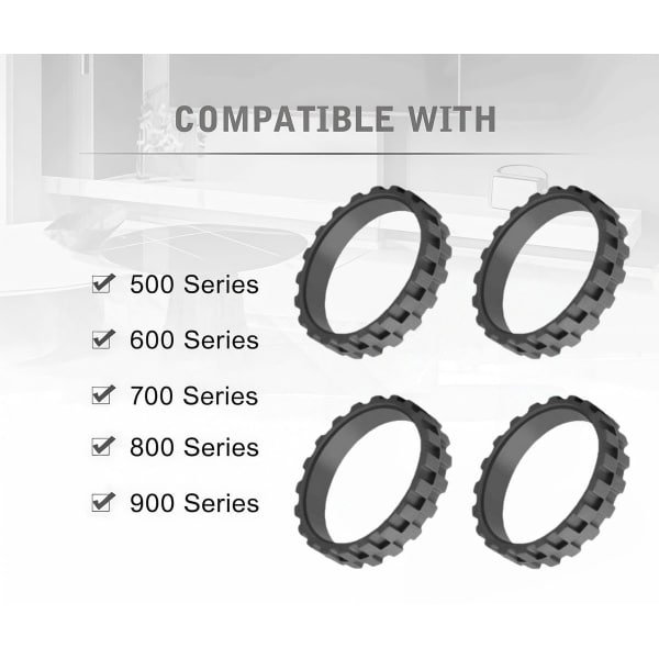 4 stuks Wielbanden geschikt voor iRobot Roomba 500 600 700 800 900 E5 I7 j7 + j9 - Antislip Rubberen Banden - Stil - Eenvoudige Montage - Vervangende Accessoires geschikt voor Robotstofzuigers