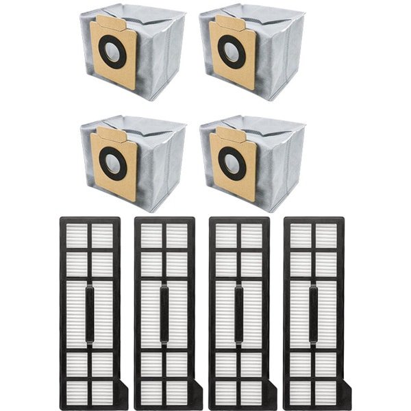 Vervangend HEPA-filter geschikt voor Eufy X10 Pro Omni Robotstofzuigers - Vervangende Onderdelenfilters - 4 Filters + 4 stofzakken