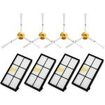 Accessoires voor robotstofzuigers - Geschikt voor accessoires en reserveonderdelen van de iRobot Roomba 900- en 800-serie - Stofzuigeraccessoireset - Rubberen zijborstel - HEPA-filter (4 + 4 stuks)