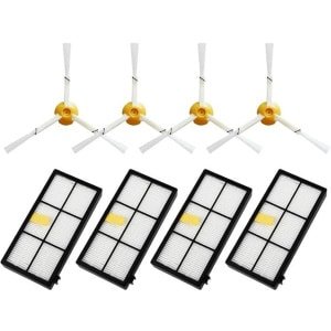 Accessoires voor robotstofzuigers - Geschikt voor accessoires en reserveonderdelen van de iRobot Roomba 900- en 800-serie - Stofzuigeraccessoireset - Rubberen zijborstel - HEPA-filter (4 + 4 stuks)
