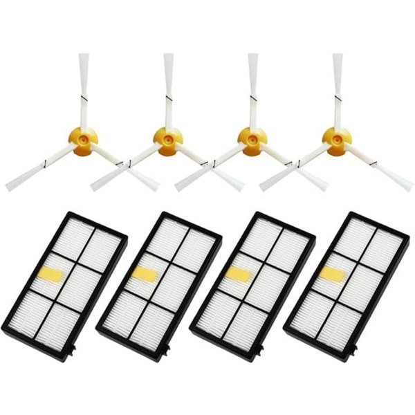 Accessoires voor robotstofzuigers - Geschikt voor accessoires en reserveonderdelen van de iRobot Roomba 900- en 800-serie - Stofzuigeraccessoireset - Rubberen zijborstel - HEPA-filter (4 + 4 stuks)