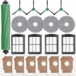 19 accessoires voor de iRobot Roomba Plus 405/505 Combo robotstofzuiger: 6 stofzakken, 4 zijborstels, 4 doekjes, 4 filters en 1 hoofdborstel.