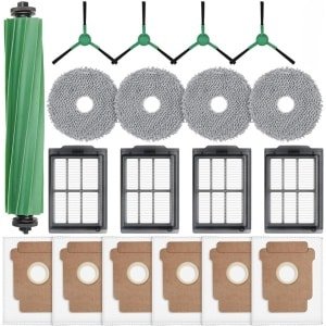 19 accessoires voor de iRobot Roomba Plus 405/505 Combo robotstofzuiger: 6 stofzakken, 4 zijborstels, 4 doekjes, 4 filters en 1 hoofdborstel.
