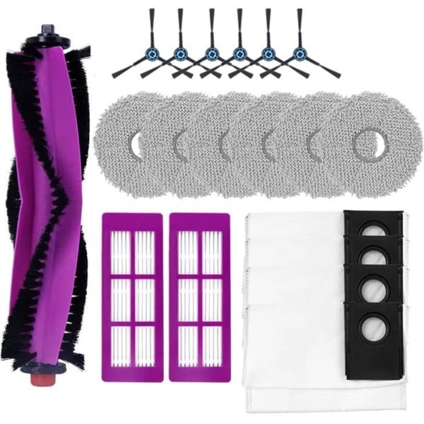 20-delige accessoirekit Geschikt voor de Eureka J15 Pro Ultra robotstofzuiger: De accessoires omvatten 1 hoofdborstel, 6 zijborstels, 6 dweildoeken en 4 stofzakken.