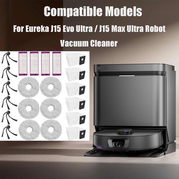 22 stuks vervangingsonderdelen geschikt voor de Eureka J15 Evo Ultra / J15 Max Ultra robotstofzuiger
