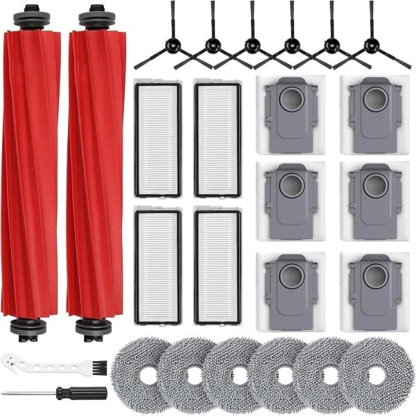 26-Stuks Accessoires Set Geschikt voor Roborock QV 35A / QV 35S - Inclusief 2 Hoofdborstels - 6 Stofzakken - 6 Dweilpads - 4 HEPA-Filters - 6 Zijborstels - Complete Onderhoudskit - Robotstofzuiger Reserveonderdelen