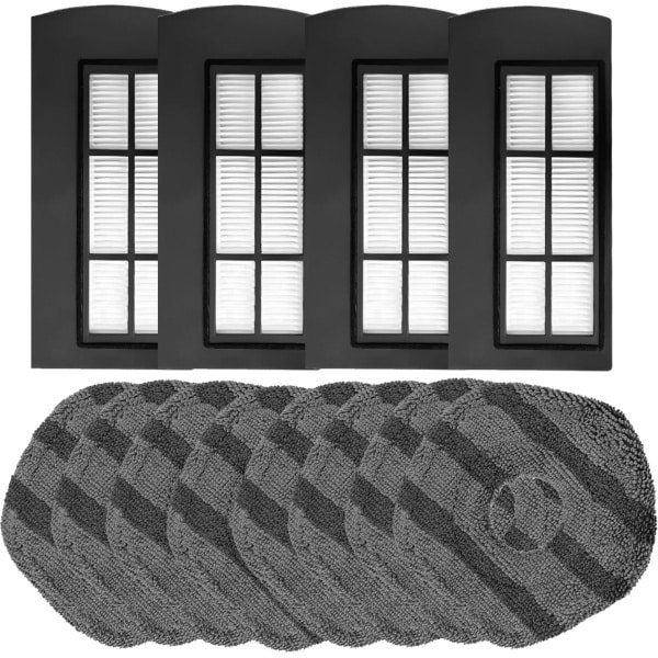 4x Filter, 8x Mopdoeken geschikt voor Eufy X9 Pro Robotstofzuiger - Vervangingsonderdelen en Accessoires dweil doek
