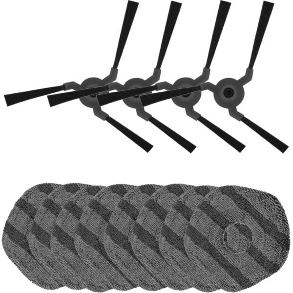 4x Zijborstels, 8x Dweil doeken Geschikt voor Eufy X9 Pro Robotstofzuiger Mopdoeken hoekborstel