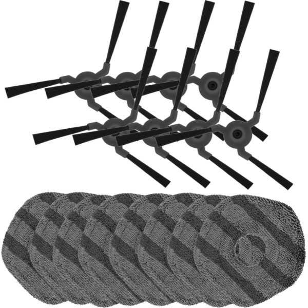 8x Zijborstel, 8x Dweilpad geschikt voor Eufy X9 Pro robotstofzuiger hoekborstel mop pad moppen