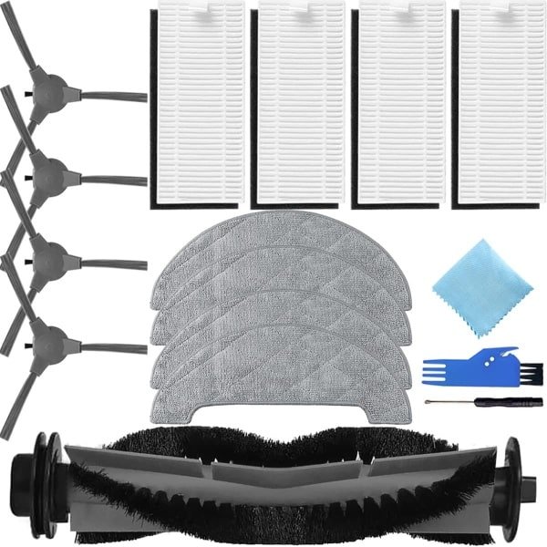 Accessoireset voor Ultenic D5 Serie D5S / D5S Pro / D5S Pro+ robotstofzuiger, reserveonderdeel 1 hoofdborstel, 4 zijborstels, 4 HEPA-filters, 4 dweildoekpads (13 stuks)