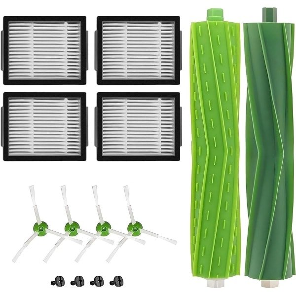 **Allecto Premium - Borstel-reserveonderdelen voor Robotstofzuiger - Set van 1 rubberen borstel, 4 randreinigingsborstels, 4 krachtige filters - Geschikt voor iRobot Roomba E/i/j Serie**