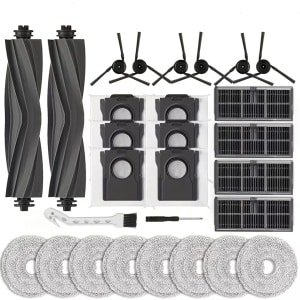 Deze 28-delige accessoirekit is compatibel met de robotstofzuigers Dream X40 Ultra / X40 Pro / L40 Ultra / S30 Pro Ultra. De kit bevat: 2 rubberen hoofdborstels, 4 filters, 6 stofzakken, 8 dweilpads, 6 zijborstels en 2 accessoires.