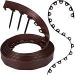 Flexibele kunststof gazonboord - Weerbestendig, afgerond, bloembedrand, bruin, 10 m, pennen, 5 cm hoog, geschikt voor robotgrasmaaier