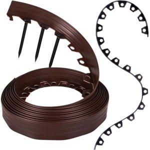 Flexibele kunststof gazonboord - Weerbestendig, afgerond, bloembedrand, bruin, 10 m, pennen, 5 cm hoog, geschikt voor robotgrasmaaier