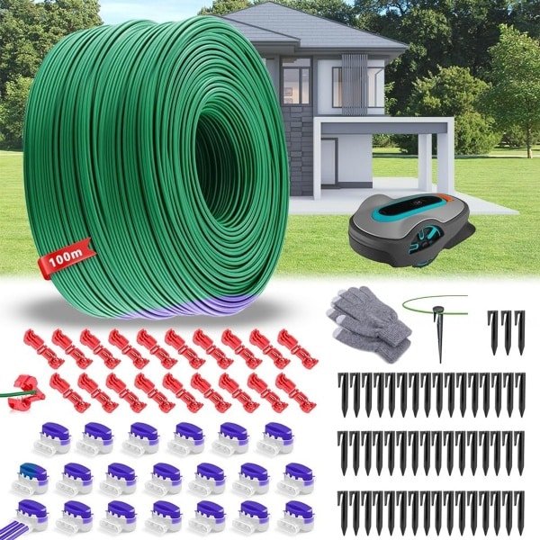 Kabelomtrek voor robotgrasmaaier 100 m - kit met verzinkte draad, 50 bodems, 20 aansluitingen, 20 aansluitingen