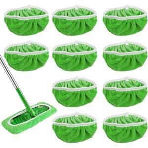 Microvezeldoek - Vervangende dweilpads Geschikt voor Swiffer robotstofzuigers - Geschikt voor het reinigen van diverse oppervlakken en hardhouten vloeren - Groen - Verpakking van 10 stuks - Afmetingen: 24,5 x 11,5 cm