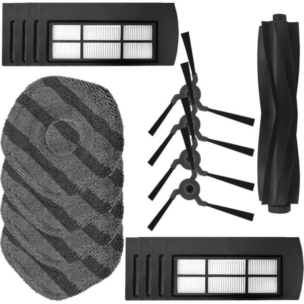 Robotstofzuiger set geschikt voor Eufy X9 Pro: 4x Mop Pad (dweil doeken), 8x Filter, 4x Zijborstel, 1x Hoofd Borstel Set