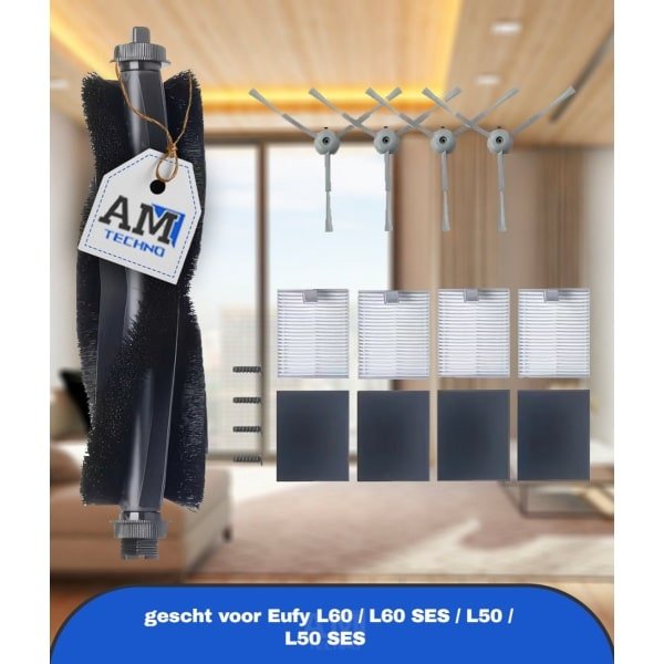 Set van 9 accessoires voor Eufy L60 / L60 SES / L50 / L50 SES robotstofzuiger, inclusief 4 zijborstels, 4 filters en 1 rolborstel