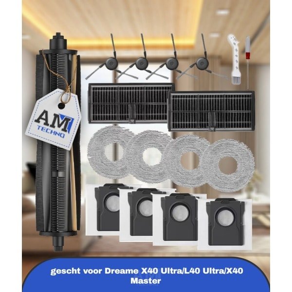 Voor Dreame X40 Ultra/L40 Ultra/X40 Master Robotstofzuiger & Dweil Vervangingsonderdelen Kit - Compleet Accessoireset met -Klitten Borstel, HEPA Filter, Stofzak, Dweilpad & Zijborstel - Compatibel met Robotstofzuigers