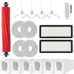 19 Stuks Accessoireset geschikt voor Roborock P10 pro/Qrevo pro/Qrevo maxv/Qrevo Plus robotstofzuiger - 1 hoofdborstel, 4 dweildoeken, 2 wasbare filters, 4 zwarte zijborstels, 6 stofzakken en 2 reinigingsaccessoires