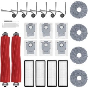 24-delige accessoirekit met vervangingsonderdelen geschikt voor Roborock QV 35A/QV 35S/QR 598/QR 798 robotstofzuigers, inclusief 2 hoofdborstels, 4 dweilpads, 6 zijborstels, 4 HEPA-filters, 6 stofzakken en 1 reinigingsaccessoire.