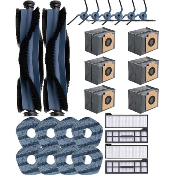 26-Pack Vervangende Accessoires geschikt voor Eufy X10 Pro Omni Robotstofzuiger - 2 Hoofdborstels, 6 Zijborstels, 4 Hepa-filters, 6 Stofzakken, 8 Dweilpads