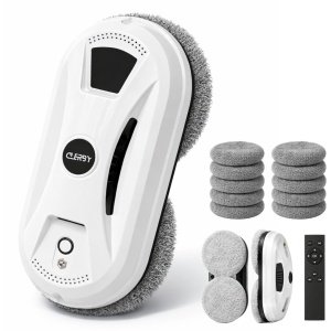 Clerby - Robot Ruitenreiniger - Dweilrobot - Ramenwasser - Robot - Anti-valtouw - Slimme Waterspray - met Afstandsbediening - Incl. 10x Wasbare Microvezeldoeken
