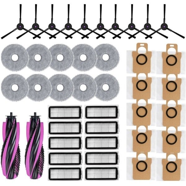 Geschikt voor Haier V30 V3S / RHSW-V30U1 Robotstofzuiger Accessoires Vervangingsset - 2 Hoofdborstels, 10 Zijborstels, 10 HEPA Filters, 10 Dweilpads, 10 Stofzakken