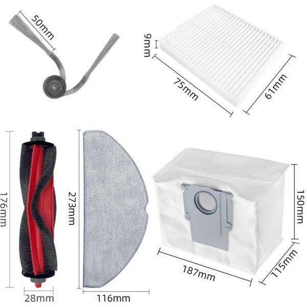 Geschikt voor Stone robotstofzuiger, geschikt voor Q7 M5 / M5, accessoires, hoofdborstel / zijborstel / filter / doek / stofzak