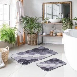 Grijze badmat set voor badkamer, 2-delig, antislip, wasmachinebestendig, vriendelijk voor robotstofzuigers