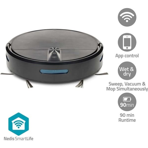 Nedis SmartLife Robotstofzuiger - 2.000 Pa Zuigkracht - Dweilfunctie - Incl. App