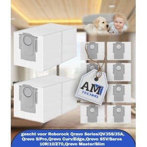 Stofzakken gescht voor Roborock Qrevo Series/QV35S/35A,Qrevo S/Pro,Qrevo Curv/Edge,Qrevo S5V/Saros 10R/10/Z70,Qrevo Master/Slim Robotstofzuiger Accessoires,10 Stuks 3L Stofzuigerzakken met Hoge Capaciteit