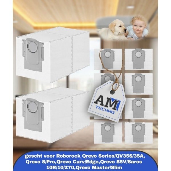 Stofzakken gescht voor Roborock Qrevo Series/QV35S/35A,Qrevo S/Pro,Qrevo Curv/Edge,Qrevo S5V/Saros 10R/10/Z70,Qrevo Master/Slim Robotstofzuiger Accessoires,10 Stuks 3L Stofzuigerzakken met Hoge Capaciteit