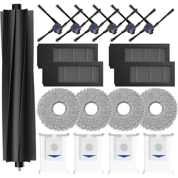 TOVBMUP Accessoires geschikt voor robotstofzuigers - 19 stuks - Geschikt voor Ecovacs Deebot X2 Omni/ X2/ X2 Pro - 1 hoofdborstel, 4 HEPA-filters, 4 dweilpads, 4 stofzakken, 6 zijborstels - Accessoireset reserveonderdelen geschikt voor X2 Omni