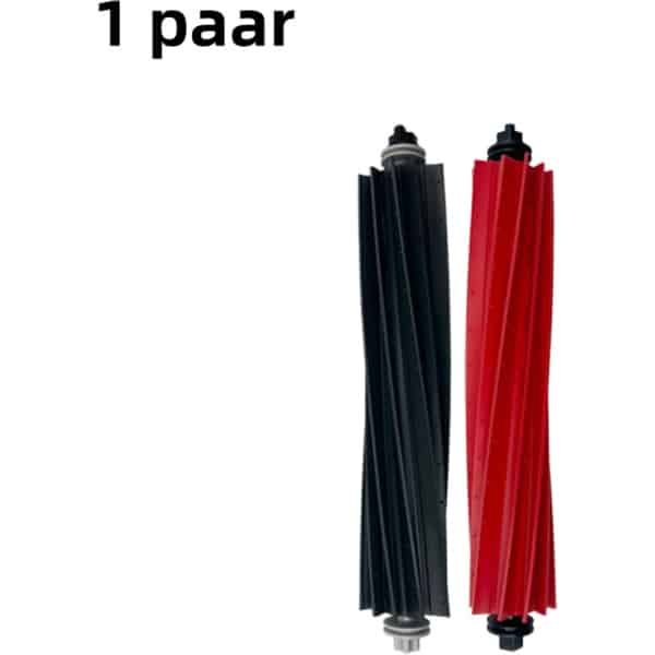 1 paar vervangende onderdelen voor Roborock Q8 Max+/Q5 Pro robotstofzuigers - dubbele hoofdborstels (rood en zwart)