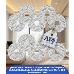10 Stuks Dweilmop gescht voor Dreame L20/X40/X50 Ultra Complete, L10s/L10/L40s/L10s Pro/L40/L50 Ultra,für Mova E30 Ultra/P50 Pro Ultra Robotstofzuiger, Microvezel, Zacht,Wasbaar en Herbruikbaar