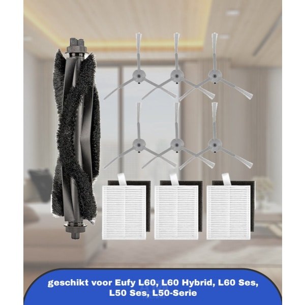 (10 Stuks) L60 L50 Vervangende Onderdelen geschikt voor Eufy L60, L60 Hybrid, L60 Ses, L50 Ses, L50-Serie Robotstofzuigers, Accessoireset, 1 Rolborstel, 3 Hepa-Filters En Schuimfilters, 6 Zijborstels