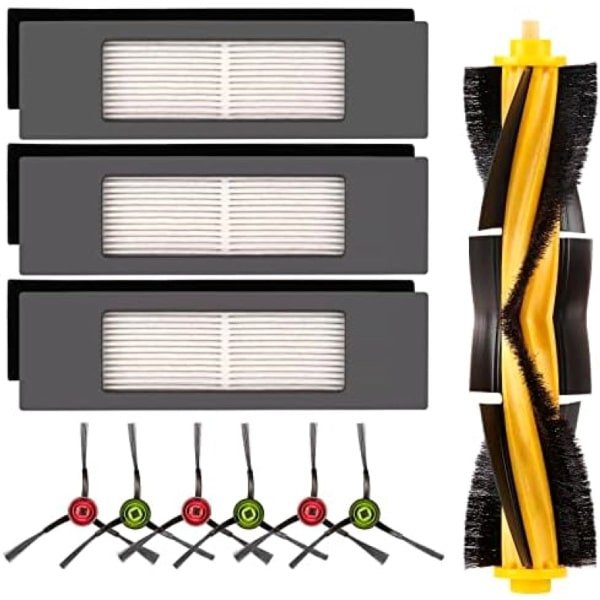 10 Stuks Vervangende Stofzuigeraccessoires Set voor Robotstofzuigers - Inclusief 1 Hoofdrolborstel, 3 HEPA-Filters en 6 Zijborstels - Universele Compatibiliteit