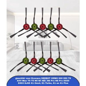 (10 Stuks) Zijborstel Vervangende Onderdelen geschikt voor Robotstofzuiger Ecovacs DEEBOT OZMO 920 950 T8 AIVI Max T9 T5 N5 N7 N8+ N8 Pro N8 Pro DX55 DX93 DJ65 X1 Omni, X1 Turbo, X1 en X1 Plus