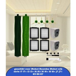 10 stuks reserveonderdelen kits geschikt voor iRobot Roomba iRobot e/i/j serie i7 i7+ i3 i3+ i4 i4+ i6 i6+ i8 i8+ j7 j7+ E5 E6 E7 robotstofzuiger accessoires 1 rubberen borstel,4 krachtige filters, 4 zijborstels