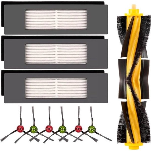 (10 stuks) vervangende stukjes geschikt voor Ecovacs DEEBOT OZMO 920 950 T8 AIVI Max T9 T5 N5 N7 N8+ N8 Pro Plus DX55 DX93 DJ65 robotstofzuiger accessoirekit, 1 hoofdrolborstel, 3 HEPA-filters, 6 zijborstels