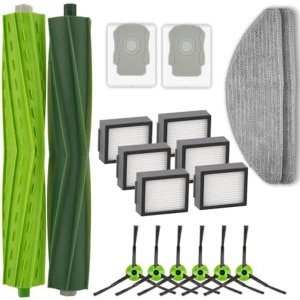 18 Stuks Combo i5 Vervangende Onderdelen Compatibel met iRobot Roomba Combo i5, i5+, j5, j5+ Robotstofzuiger, 2 Rubberen Rolborstels, 6 Zijborstels, 6 Filters, 2 Stofzakken, 2 Dweilpads, Accessoireset