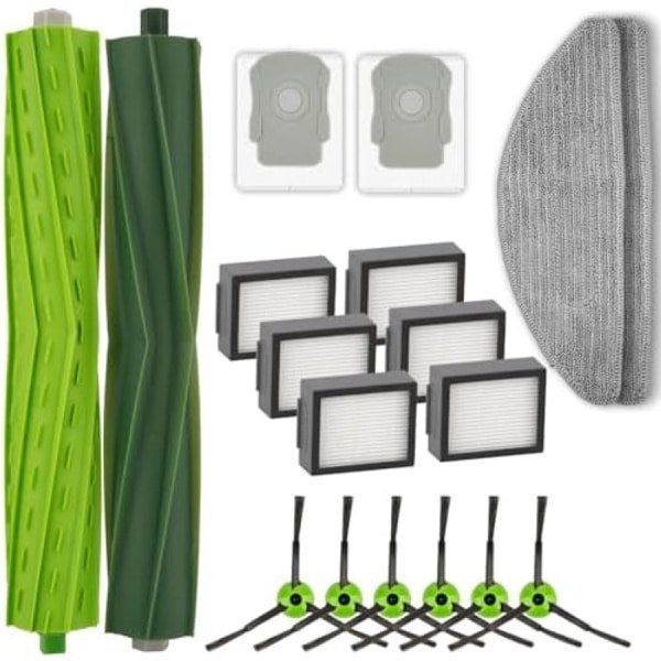 18 Stuks Combo i5 Vervangende Onderdelen Compatibel met iRobot Roomba Combo i5, i5+, j5, j5+ Robotstofzuiger, 2 Rubberen Rolborstels, 6 Zijborstels, 6 Filters, 2 Stofzakken, 2 Dweilpads, Accessoireset