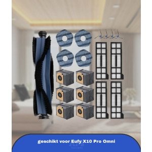 19 stuks X10 Pro accessoireset voor Eufy X10 Pro Omni robotstofzuiger, 1 hoofdborstel, 4 zijborstels, 4 HEPA-filters, 4 reinigingsdoekjes en 6 stofzakken, reserveonderdelen voor Eufy X10 Pro Omni