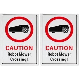 2 stuks waarschuwingsborden voor robotgrasmaaiers, 300 x 200 mm, aluminium composiet, weerbestendig, digitale print, ideaal voor gebruik buiten en binnen (Engels)