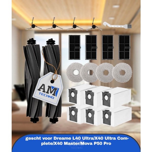 21 stuks accessoires gescht voor Dreame L40 Ultra/X40 Ultra Complete/X40 Master/Mova P50 Pro Ultra robotstofzuiger, reserveonderdelen, accessoireset, hoofdborstel, stofzak, zijborstels